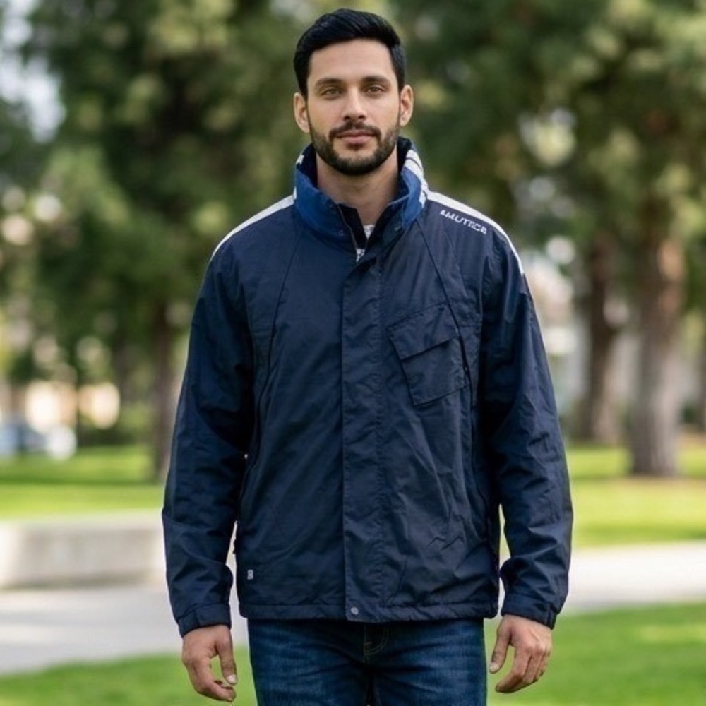 Vintage Nautica Mens XXL Navy Blue Full Zip Sailing Jacket Windbreaker Y2K Retro